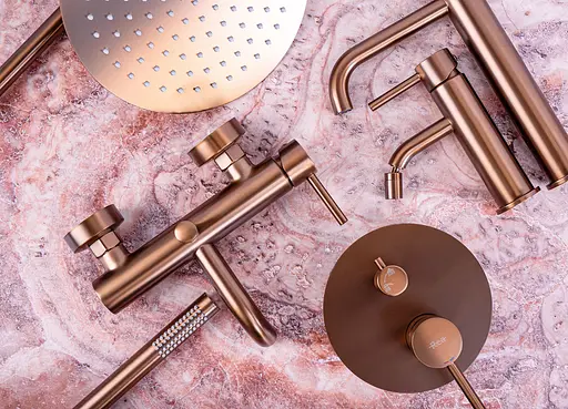 Душова система Rea Lungo brushed copper з термостатом + BOX прихованого монтажу REA-P8808, Теплий захід сонця - фото 5