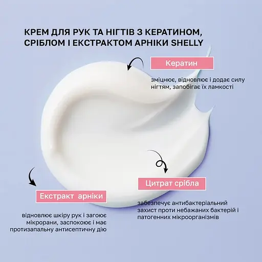 Крем для рук та нігтів Shelly з кератином, сріблом і екстрактом арніки 45 мл - фото 3