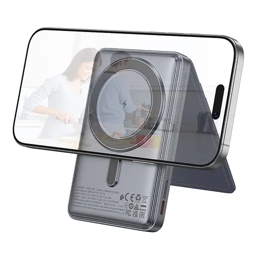 Power bank Hoco Q46 5000mAh PD 20W 3в1 магнитный с функцией беспроводной зарядки серебристый серый - фото 3