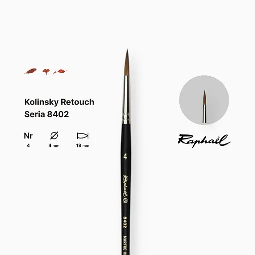 Кисть колонок круглая Raphael Kolinsky Retouch, №4, для ретуши, короткая ручка - фото 2