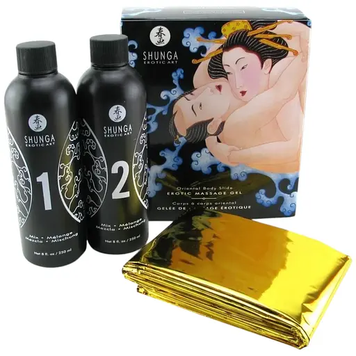 Гель для Nuru масажу Shunga Oriental Body-to-Body Exotic Fruits плюс простирадло, 450 мл (2 x 225 мл)