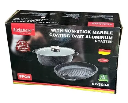 Гусятниця з жаровнею Styleberg ST-3034 з мармуровим покриттям 7 л 3.5 л, 3 предмети Чорний - фото 4