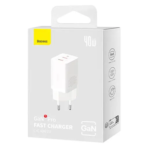 Блок зарядное устройство для Baseus GaN5 Pro Wall charger 2 Type-C 40 W (CCGP180102) белый - фото 4