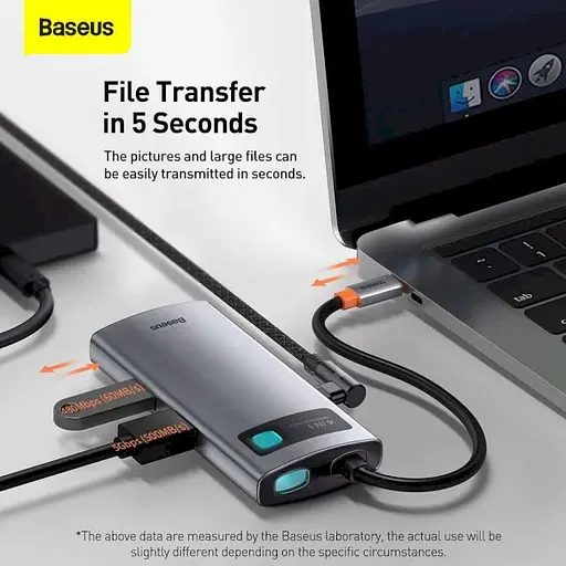 USB-хаб Baseus Metal Gleam Series 4-in-1 Multifunctional Type-C Hub Docking Station Gray (CAHUB-CY0G) [75254] - фото 5