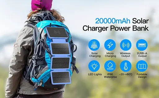 Портативна батарея Anyzoo Power Bank 20000 mAh AN-YD02 Сонячний зарядний пристрій - фото 4