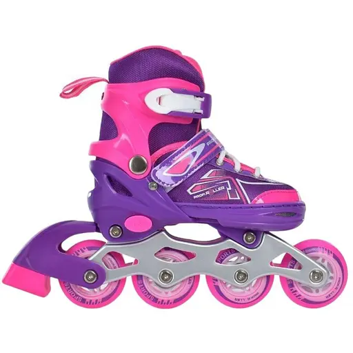 Ролики Profi A4148-XS-V розсувні, шнурівка + бакля, діаметром 64 мм, розмір 27-30 фіолетові