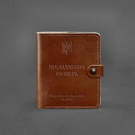 Кожаная обложка-портмоне для удостоверения офицера 11.0 светло-коричневая - фото 6