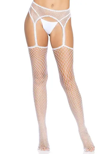 Чулки-сетка Leg Avenue Net stockings with garter belt One size White пояс подвязки - фото 3