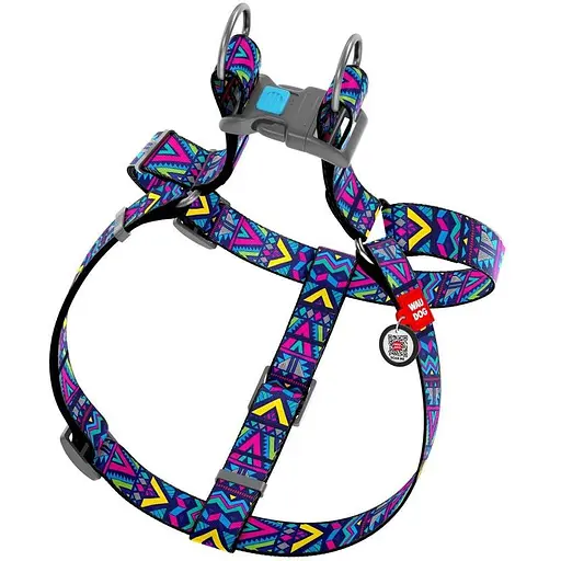 Шлейка для собак Waudog Nylon с QR паспортом, рисунок "Инди", пластиковый фастекс - фото 2