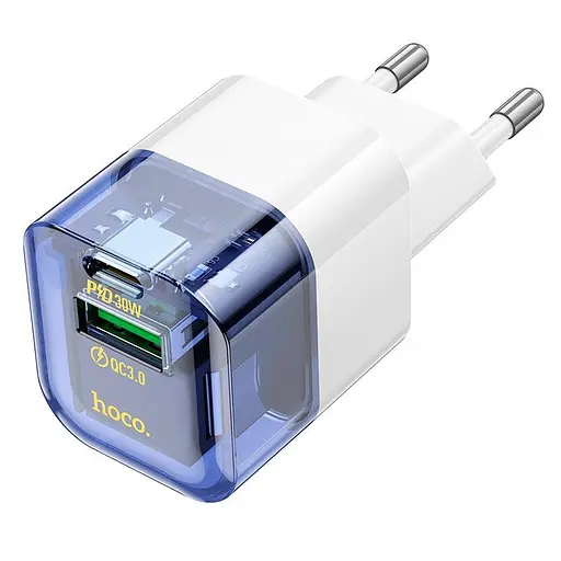 Адаптер сетевой HOCO Platinum dual-port C131A 1USB/1Type-C, 30W/3A, PD/QC| - фото 1