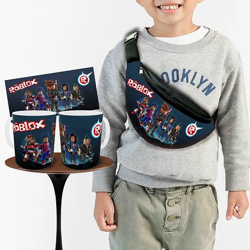 Набір: дитяча сумка-бананка+кружка Роблокс «Roblox» 32х15см, бананка для хлопчика через плече на подарунок (00961)