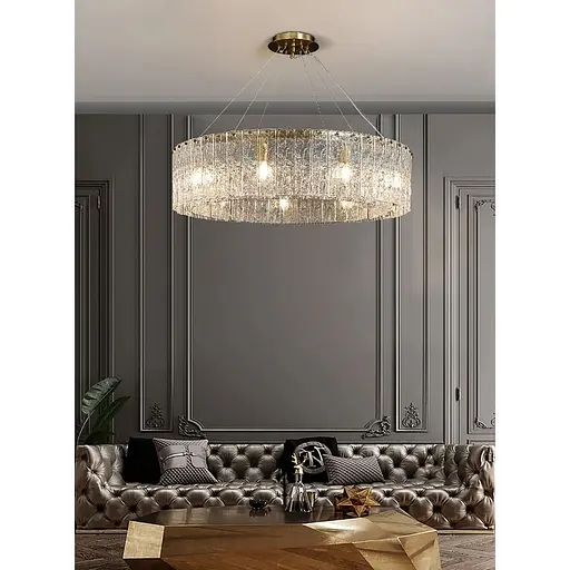 Підвісна латунна люстра із крижаними пластинами Ø 60 см | Line F | Арт. MJ360-600 AB - фото 1