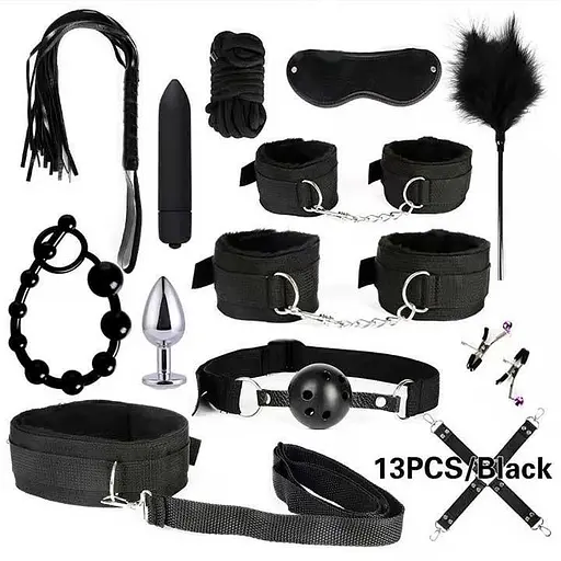 Комплексный BDSM набор 13 элементов удовольствия Черный K0612-1 - фото 1