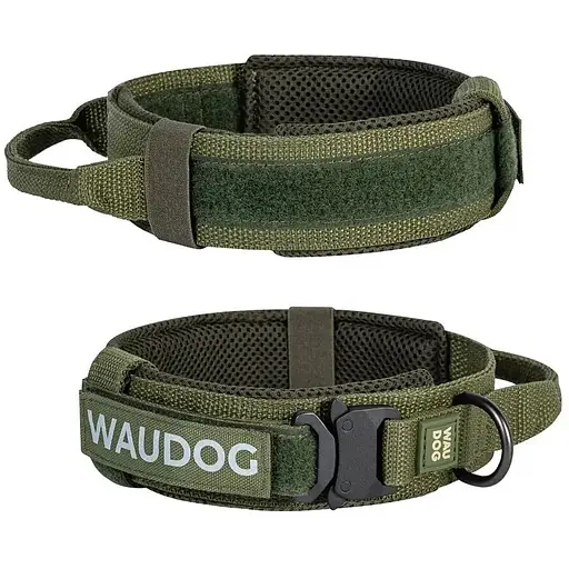 Ошейник для собак Waudog Pro с ручкой тактический, металлический фастекс, L, Ш 50 мм, Д 45-55 хаки - фото 1