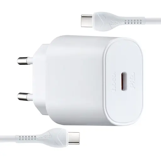 Мережевий зарядний пристрій Hoco N22 Jetta PD25W charger set ( Type-C to Type-C ) ( EU ) Білий - фото 1