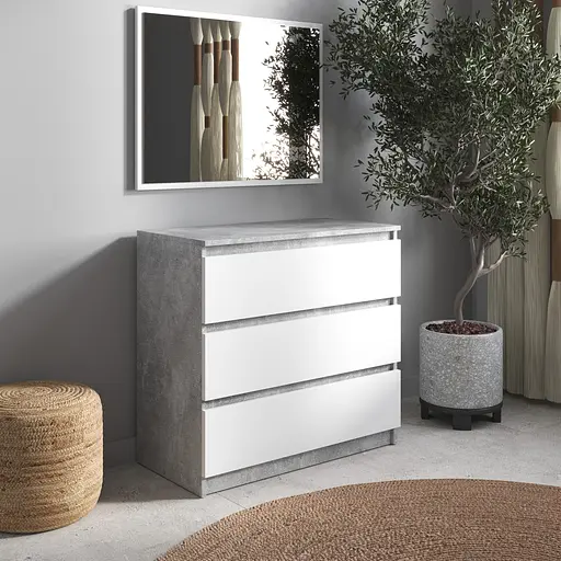 Комод Vays R-3 Бетон-Белый фасад, на 3 ящика без ручек, ЛДСП 80×40×75 см - для дома, офиса, гостиной, спальни