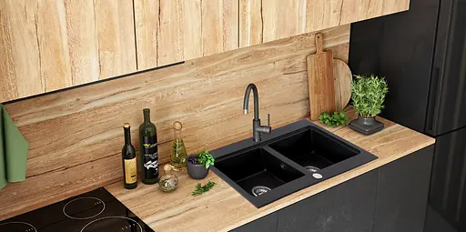 Кухонна мийка гранітна Rea Caddy подвійна black ZLE-00132, Чорний - фото 2