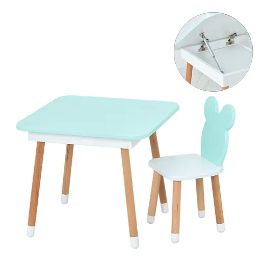 Столик зі стільцем "Ведмедик" 07-025B-BOX з ящиком, бірюзовий - фото 2