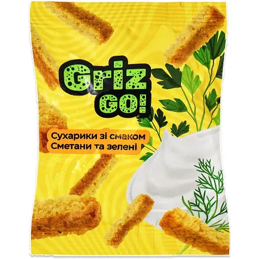 Сухарики пшенично-житні GrizGo зі смаком Сметани та зелені 35 г - фото 1