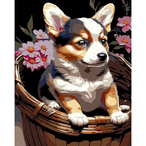 Набор для росписи по номерам Strateg Щенок в корзине на черном фоне 40 х 50 см (AH1220-19) - фото 1