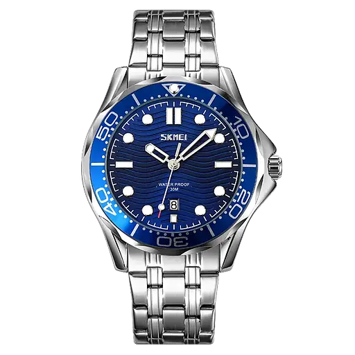 Чоловічий класичний годинник Skmei 9276 (Сріблястий з синім циферблатом)