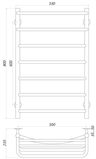 Водяна рушникосушка Unio Op W 800-500-7 Олівія з полицею, Хром - фото 5