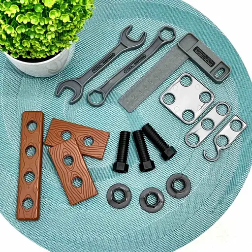 Набор инструментов шуруповерт механический на батарейках вращающееся сверло насадки гаечный ключ Желтый - фото 9