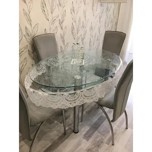 Силиконовая скатерть овальная с кружевом Арка 15 см 200х130 см Белый