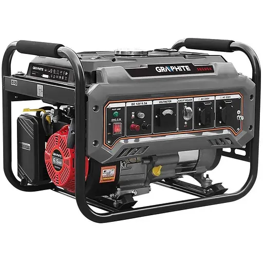 Graphite Генератор бензиновий 58G904, 2.0/2.2кВт, 1х12В та 2х230В (16А), бак 15л, 360г/кВтГ, 40 кг
