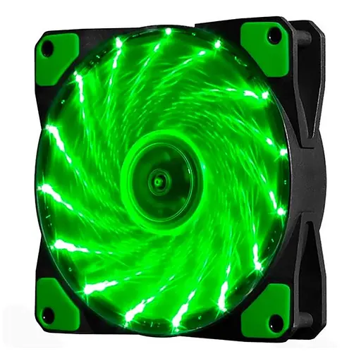 Кулер корпусной Voltronic sleeve fan 3pin + 4pin - 120мм, 12V, 1100об/мин, 15LED, Green