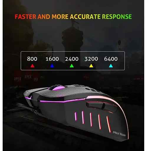 Комп'ютерна миша Mееtion GM015 ігрова оптична провідна 800-6400 DPI 8 кнопок RGB підсвічування чорна - фото 8