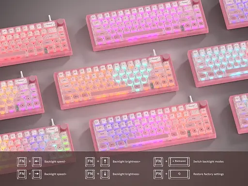 Игровая механическая клавиатура Womier VK66 Pro / Проводное подключение / Womier POM Series Switches / Pink Lines - фото 4