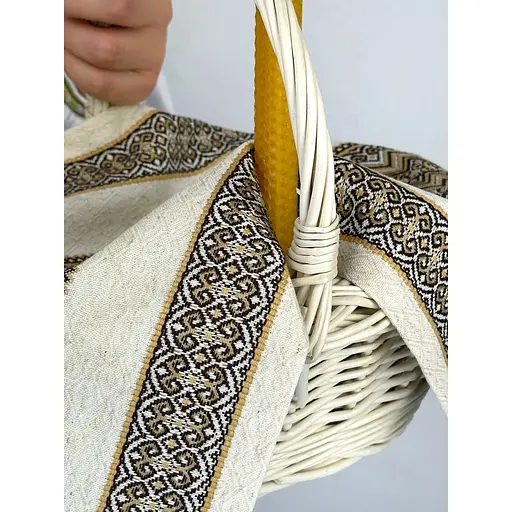 Комплект Великодній кошик Буковина (маленький) з лляним рушником 45х30 см Рандеву (коричневий) та свічкою - фото 8