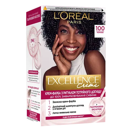 Фарба для волосся L'Oreal Paris Excellence Creme відтінок 100 чорний 176 мл (A9948200)