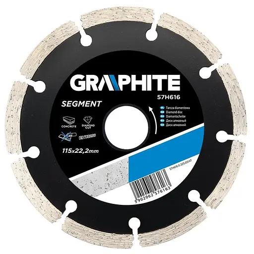 Диск алмазний Graphite сегментовиний висота сегменту 8 мм 115 х 22.2 мм (57H616)