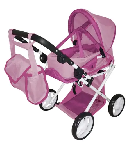 Коляска для ляльки CARRELLO UNICO, 9346 ROSE, з сумкою, металевий каркас, 45x15x36.5 см