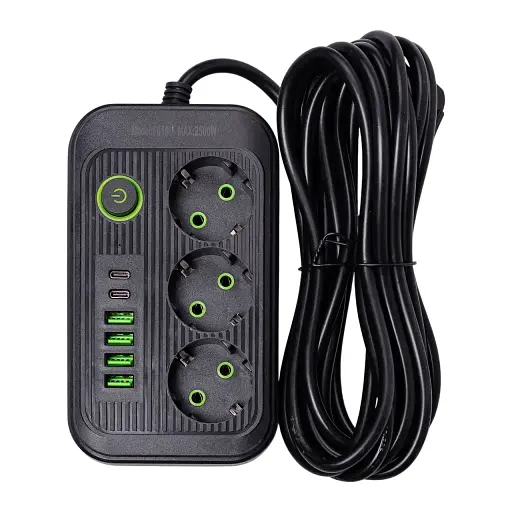 Мережевий фільтр-подовжувач Yiwu HP-5-22 LUXE F016U на 3 розетки 6 USB 4,75 метри чорний 