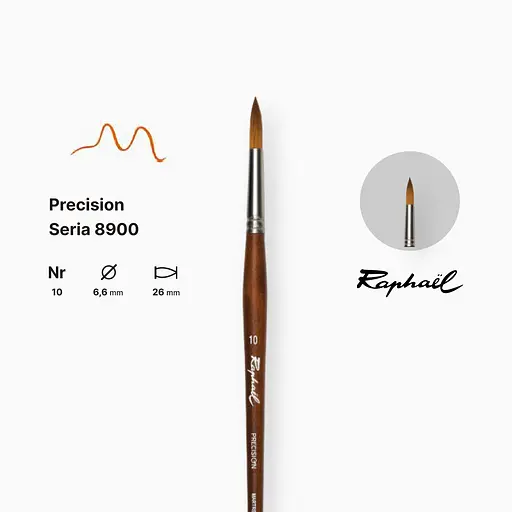 Кисть синтетика круглая Raphael Precision, №10, для акрила и масла, длинная ручка - фото 2