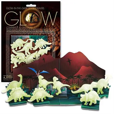 Набор светящихся в темноте 3D-наклеек 4M Динозавры 00-05426 Набор люминесцентных наклеек - фото 1