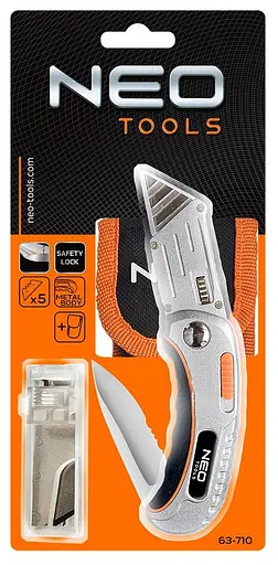 Neo Tools Нож складной, 2 наконечника, 5 трапециевидных лезвий в наборе, чехол - фото 6