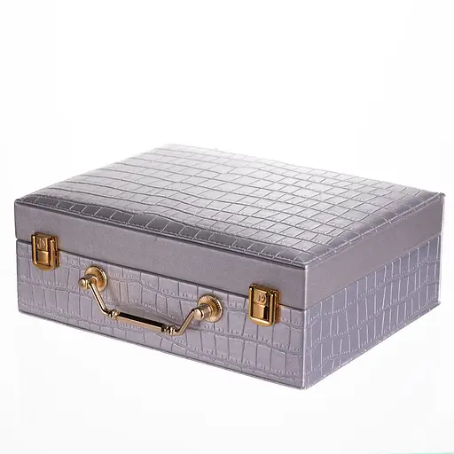 Скринька для прикрас з екошкіри 19 відділень із дзеркалом 23.5×14×8 см органайзер для прикрас Сірий Yiwu HP-5-20G - фото 4