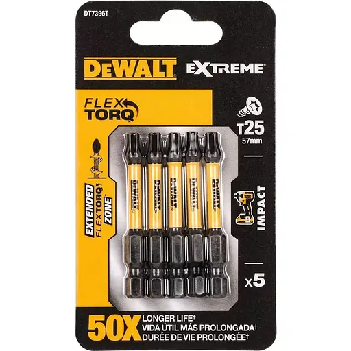 Набір біт DeWalt Impact Torsion ударні Torx Т25 L=57 мм 5 шт. (DT7396T)