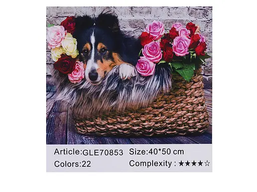 Алмазная мозаика по номерам Собака с цветами 70853_BGLE, 40x50 см