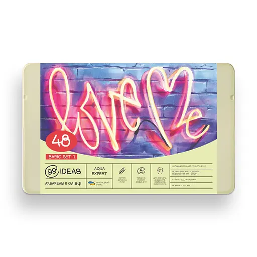 Набор карандашей акварельных 99IDEAS "Aqua Expert" 48 цветов, Basic Set 1, металлическая коробка, 99AE-48BAS1