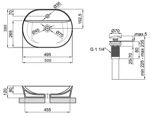 Комплект Qtap Scorpio: Раковина накладная овальная 500x380x120 мм Matt Black + Донный клапан PU03 (QT142202MBMBN47312) - фото 6
