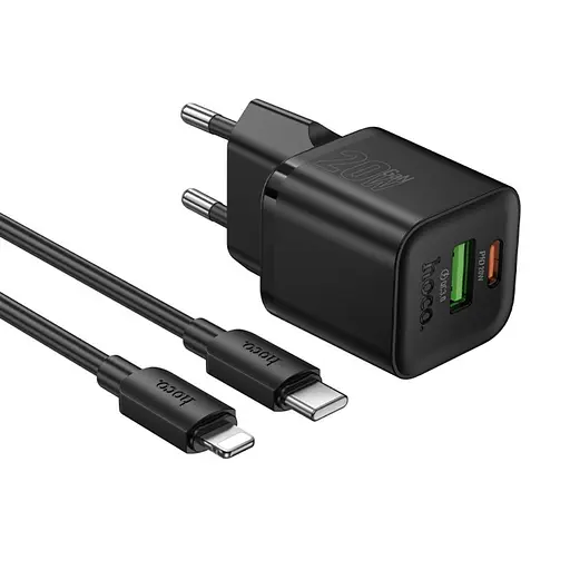 Зарядное устройство Hoco N65 USB/ Type-C PD QC черный + кабель Type-C to Lightning - фото 1