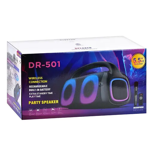 Колонка DR-501, 2.5 кг, мікрофон, FM-радіо, USB, TF-карта, AUX , Bluetooth 4.2, 47x24x18 см, чорна - фото 6