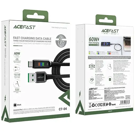 Дата кабель Acefast C7-04 USB-A to USB-C zinc alloy (1.2m) Black - фото 6