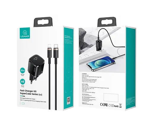 Адаптер сетевой USAMS T36 Type-C to Lightning cable XFK Super Cube Series CC124 20W black - фото 2