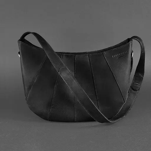 Шкіряна жіноча сумка Круасан чорна Crazy Horse - фото 8